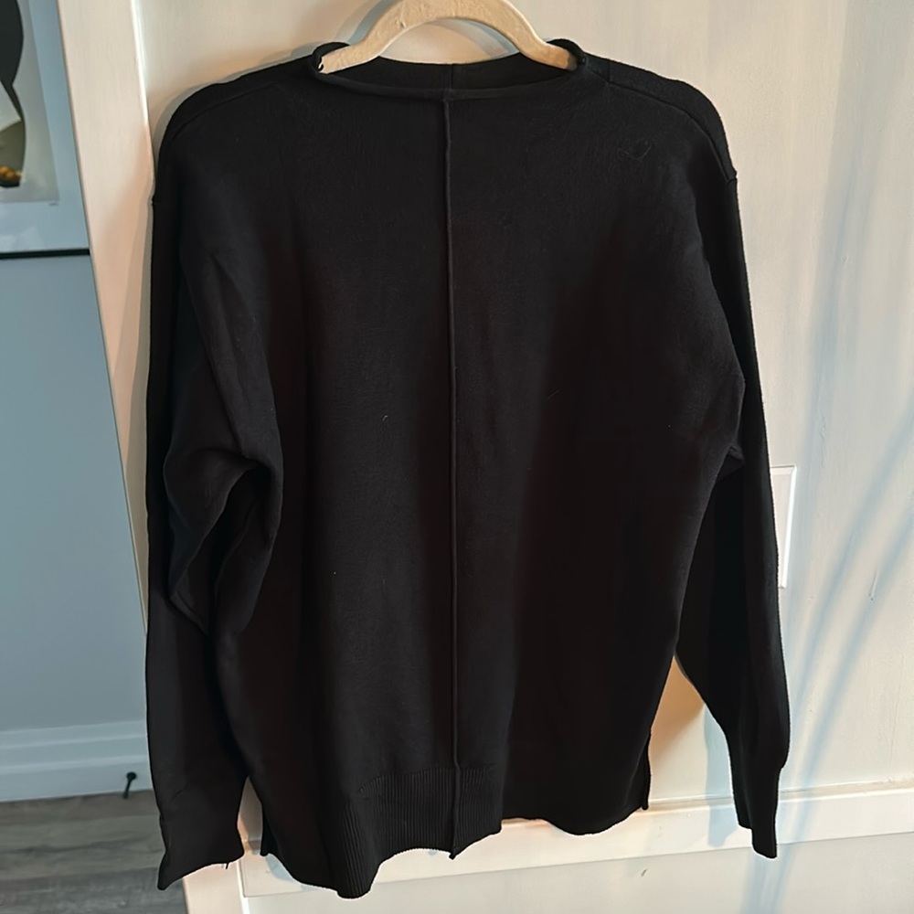 Black Mock Neck Sweater with Piping Detail down the Front
